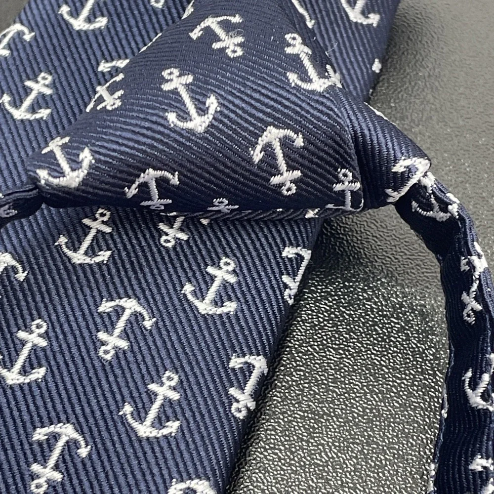 Janie & Jack Tie Boys Size 0-24 Months Blue w/ white Anchors Adjustable Nautical